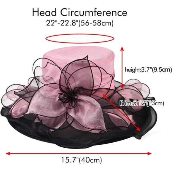 Derby Hats for Women, Classy Organza Sun Hat, Pink Black